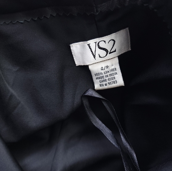 Vs2 by Vakko Black Leather Raw Hem Women's Pants Sz 4 - Picture 2 of 10